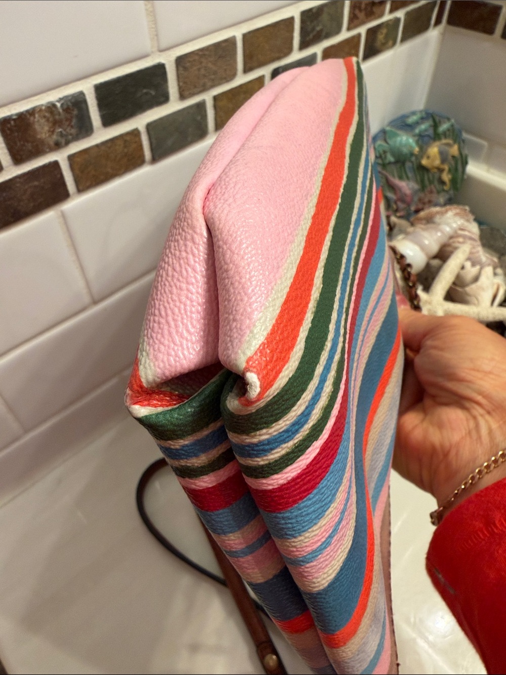 Elliott Lucca Striped Multicolor Leather Chain Crossbody - Pink Blue Red Teal - Picture 7 of 8